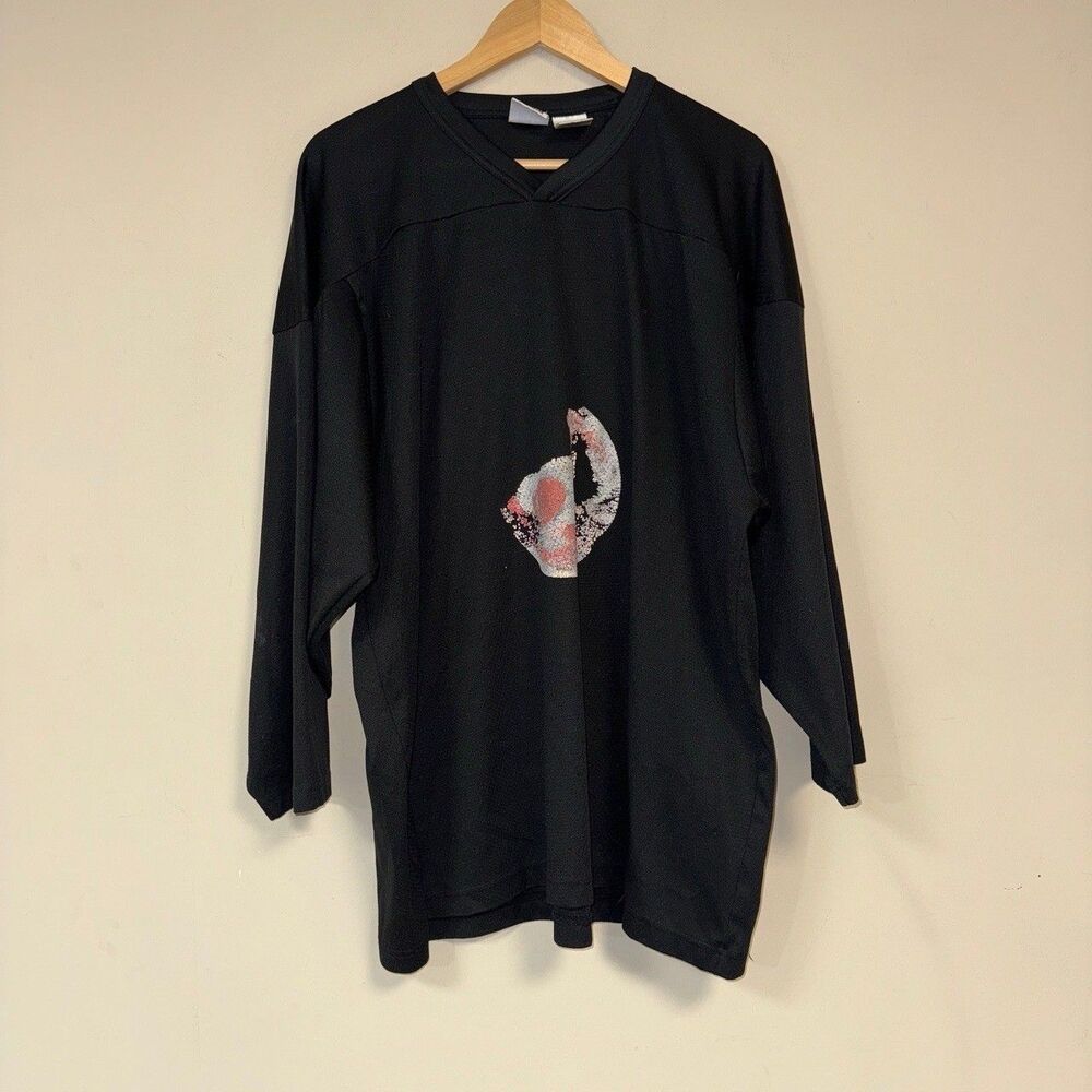 Black Hockey Jersey Mens L V-neck Athletic Sport Halloween Costume Practice